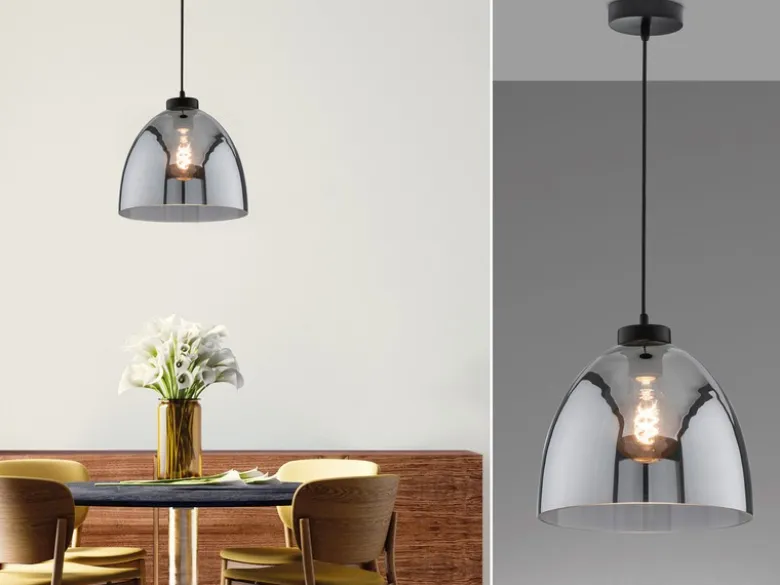 LED Hängelampe einflammig Lampenschirm Rauchglas Schwarz, Ø 28cm