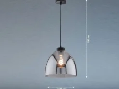 LED Hängelampe einflammig Lampenschirm Rauchglas Schwarz, Ø 28cm