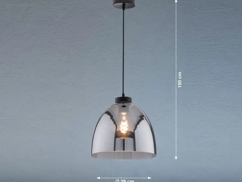 LED Hängelampe einflammig Lampenschirm Rauchglas Schwarz, Ø 28cm
