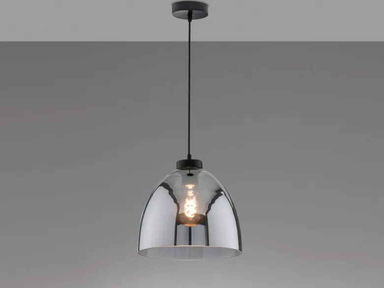 LED Hängelampe einflammig Lampenschirm Rauchglas Schwarz, Ø 28cm