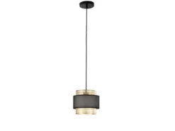 LED Hängelampe einflammig, Metall Gold mit Stoffblende Schwarz, Ø 21cm