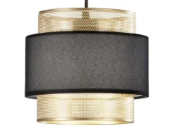 LED Hängelampe einflammig, Metall Gold mit Stoffblende Schwarz, Ø 21cm