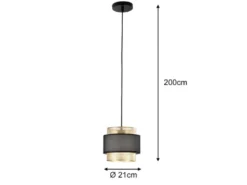 LED Hängelampe einflammig, Metall Gold mit Stoffblende Schwarz, Ø 21cm