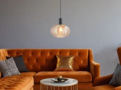 LED Hängelampe einflammig mit Kugel Glasschirm Amber Ø 26cm
