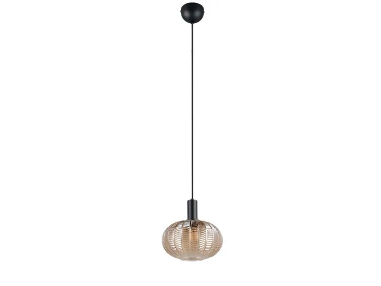 LED Hängelampe einflammig mit Kugel Glasschirm Amber Ø 26cm