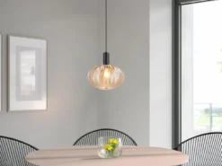 LED Hängelampe einflammig mit Kugel Glasschirm Amber Ø 26cm