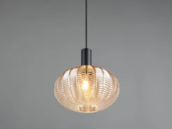 LED Hängelampe einflammig mit Kugel Glasschirm Amber Ø 26cm