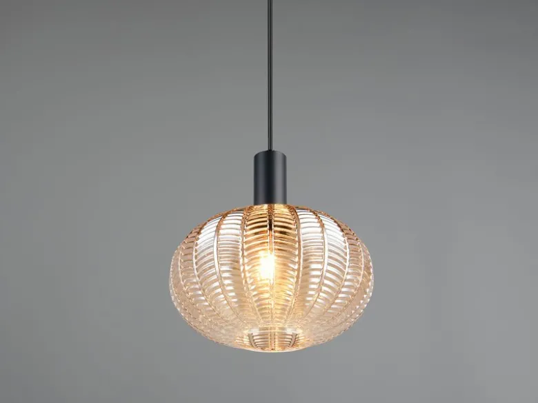 LED Hängelampe einflammig mit Kugel Glasschirm Amber Ø 26cm