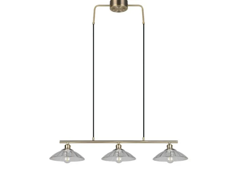 LED Hängelampe 3-flammig Altmessing, Glasschirme klar, Breite 100cm