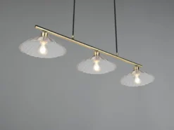 LED Hängelampe 3-flammig Altmessing, Glasschirme klar, Breite 100cm