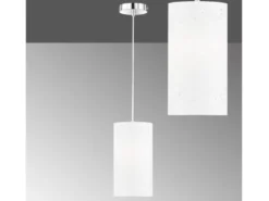 LED Hängelampe 1-flammig dimmbar mit Dekor Stoffschirm Zylinder Weiß, Ø 16cm