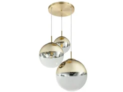LED Hängelampe 3-flammig mit Glaskugeln in Gold & Klarglas