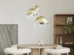 LED Hängelampe 3-flammig mit Glaskugeln in Gold & Klarglas