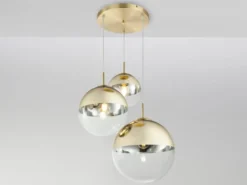 LED Hängelampe 3-flammig mit Glaskugeln in Gold & Klarglas