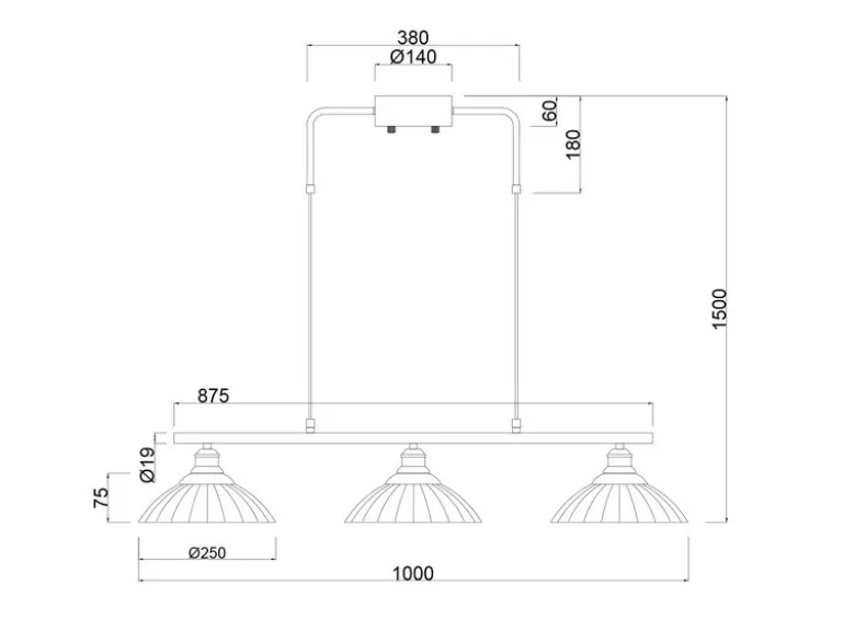 LED Hängelampe 3-flammig Schwarz, Glasschirme Amber, Breite 100cm