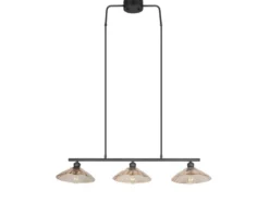 LED Hängelampe 3-flammig Schwarz, Glasschirme Amber, Breite 100cm