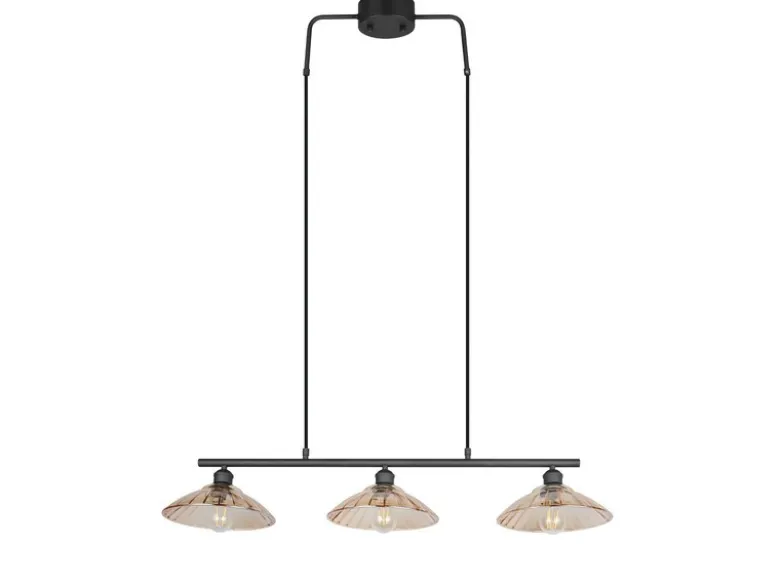 LED Hängelampe 3-flammig Schwarz, Glasschirme Amber, Breite 100cm
