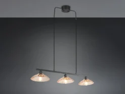 LED Hängelampe 3-flammig Schwarz, Glasschirme Amber, Breite 100cm