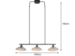 LED Hängelampe 3-flammig Schwarz, Glasschirme Amber, Breite 100cm