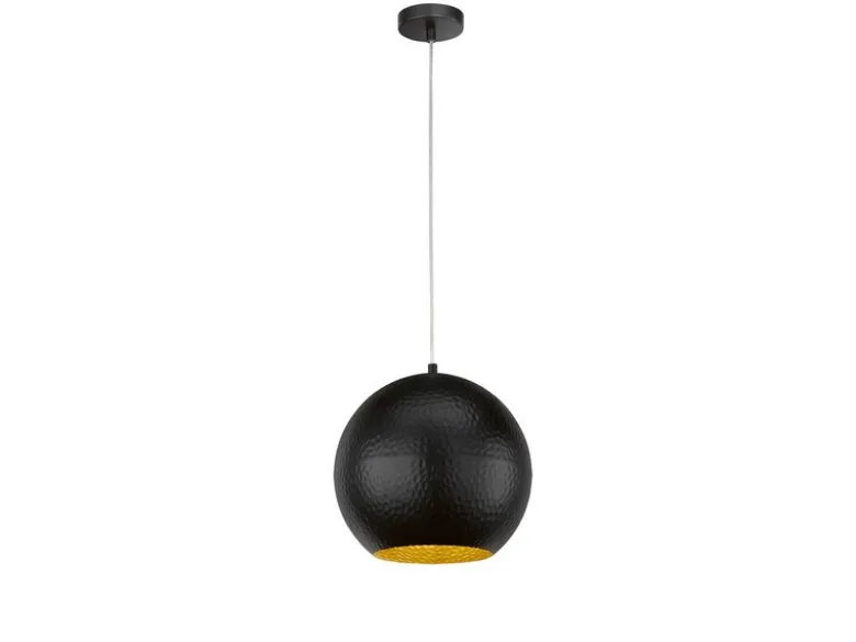 LED Hängelampe Kugel 1-flammig Schwarz, Lampenschirm innen Gold, Ø 30cm