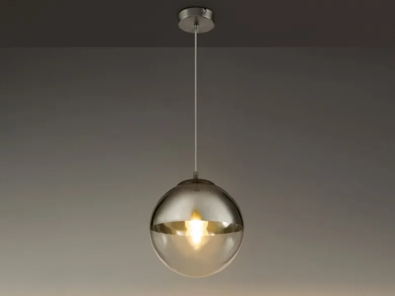LED Hängelampe mit Glaskugel, Design in Chrom & Klarglas, Ø 30cm