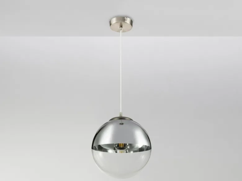 LED Hängelampe mit Glaskugel, Design in Chrom & Klarglas, Ø 30cm