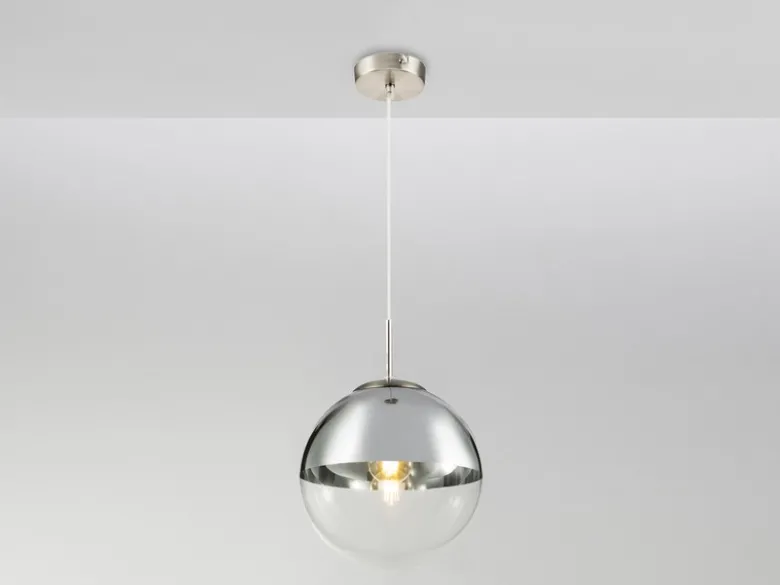 LED Hängelampe mit Glaskugel, Design in Chrom & Klarglas, Ø 25cm