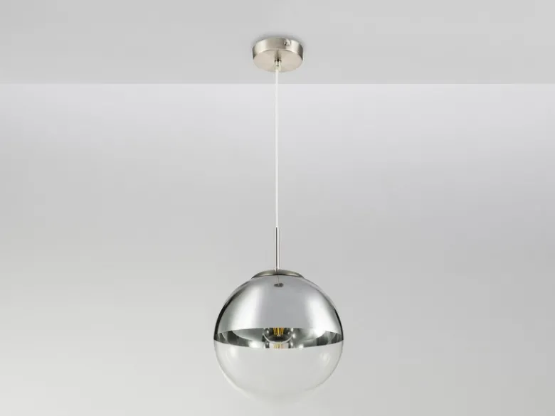 LED Hängelampe mit Glaskugel, Design in Chrom & Klarglas, Ø 25cm