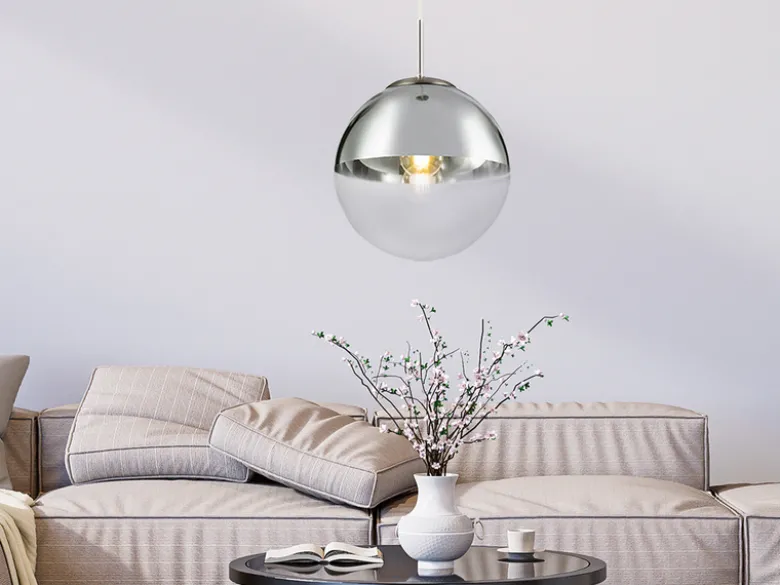 LED Hängelampe mit Glaskugel, Design in Chrom & Klarglas, Ø 25cm