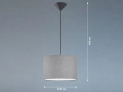 LED Hängelampe mit Lampenschirm Leinen Grau, Ø 30cm