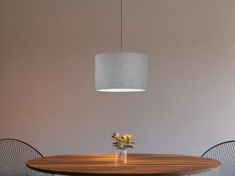 LED Hängelampe mit Lampenschirm Leinen Grau, Ø 30cm