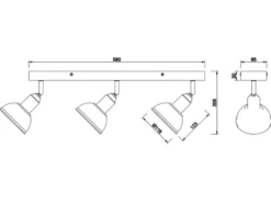 LED Holzbalken Deckenstrahler Silber Antik 3-flammig, Breite 58cm