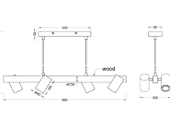 LED Holzbalken Pendelleuchte 4-flammig Schwarz, Breite 80cm