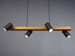 LED Holzbalken Pendelleuchte 4-flammig Schwarz, Breite 80cm