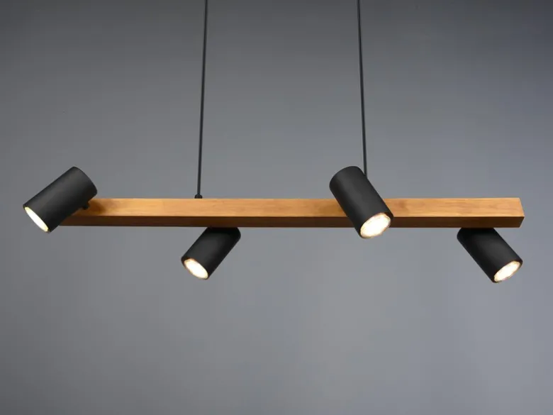 LED Holzbalken Pendelleuchte 4-flammig Schwarz, Breite 80cm
