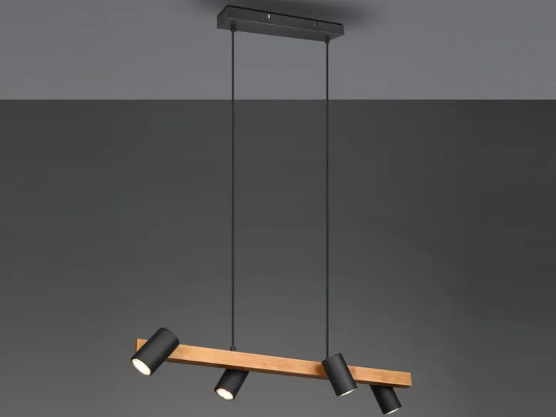 LED Holzbalken Pendelleuchte 4-flammig Schwarz, Breite 80cm