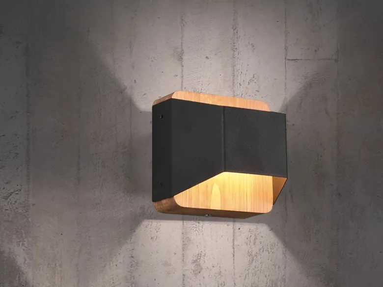 LED Holz Wandlampe ARINO Up and Down mit Stufen Dimmer Schwarz, Höhe 12cm