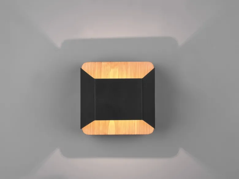 LED Holz Wandlampe ARINO Up and Down mit Stufen Dimmer Schwarz, Höhe 12cm