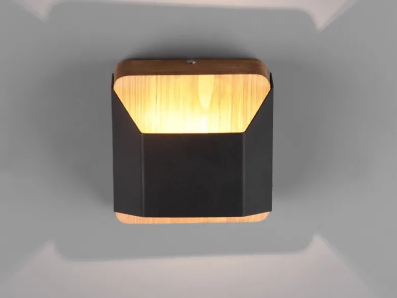LED Holz Wandlampe ARINO Up and Down mit Stufen Dimmer Schwarz, Höhe 12cm