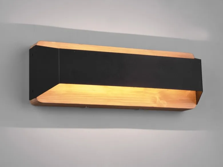 LED Holz Wandlampe ARINO Up and Down mit Stufen Dimmer Schwarz, Breite 35cm