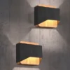 LED Holz Wandlampen 2er Set Up and Down mit Stufen Dimmer Schwarz, Höhe 12cm