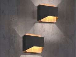 LED Holz Wandlampen 2er Set Up and Down mit Stufen Dimmer Schwarz, Höhe 12cm