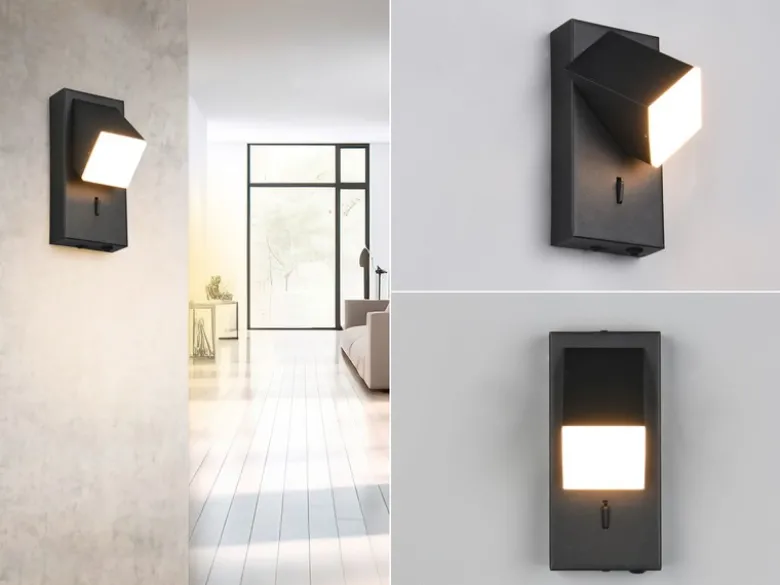LED Innen Wandleuchte RAGLAN schwenkbar mit Schalter Schwarz, Höhe 15cm