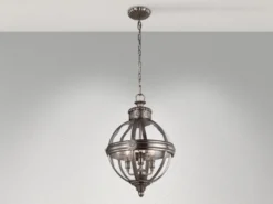LED Jugendstil Pendelleuchte aus massivem Stahl in Silber Antik, Ø 37cm