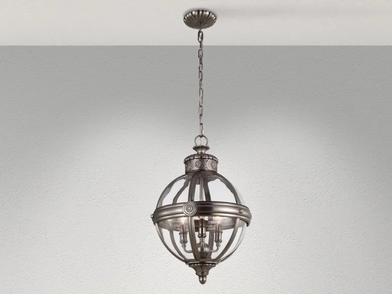 LED Jugendstil Pendelleuchte aus massivem Stahl in Silber Antik, Ø 37cm