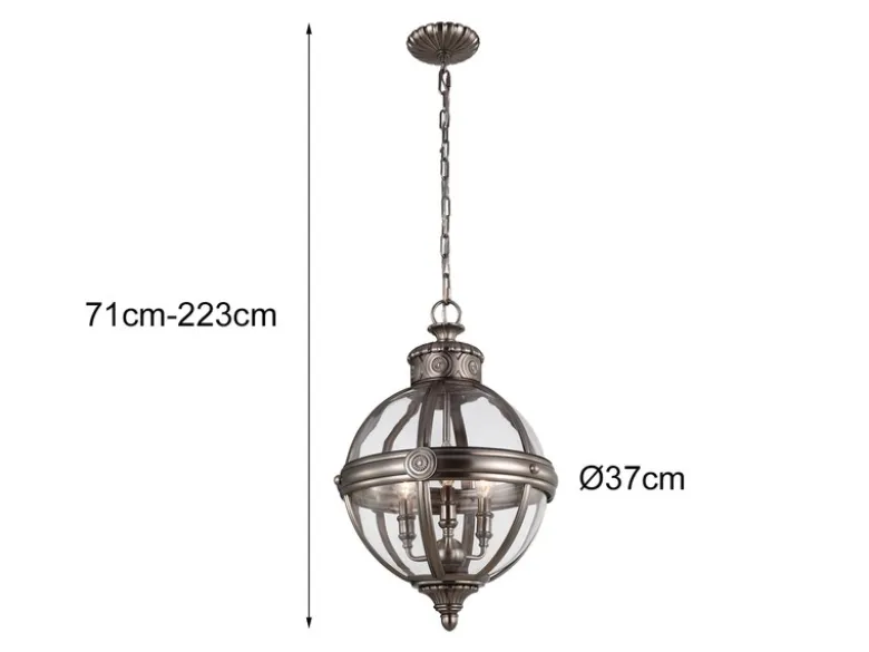 LED Jugendstil Pendelleuchte aus massivem Stahl in Silber Antik, Ø 37cm
