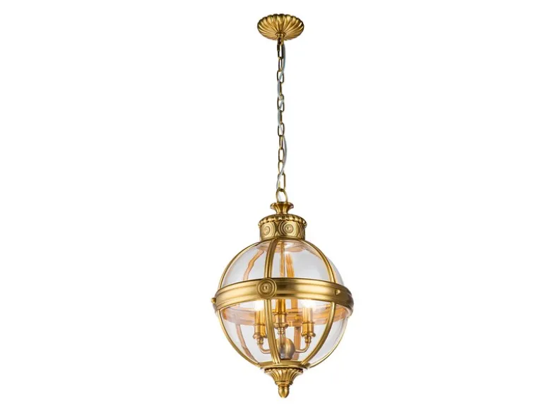 LED Jugendstil Pendelleuchte aus massivem Stahl in Messing brüniert, Ø 37cm