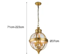 LED Jugendstil Pendelleuchte aus massivem Stahl in Messing brüniert, Ø 37cm