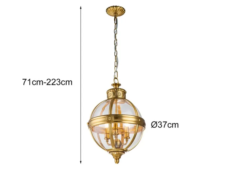 LED Jugendstil Pendelleuchte aus massivem Stahl in Messing brüniert, Ø 37cm