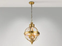 LED Jugendstil Pendelleuchte aus massivem Stahl in Messing brüniert, Ø 37cm